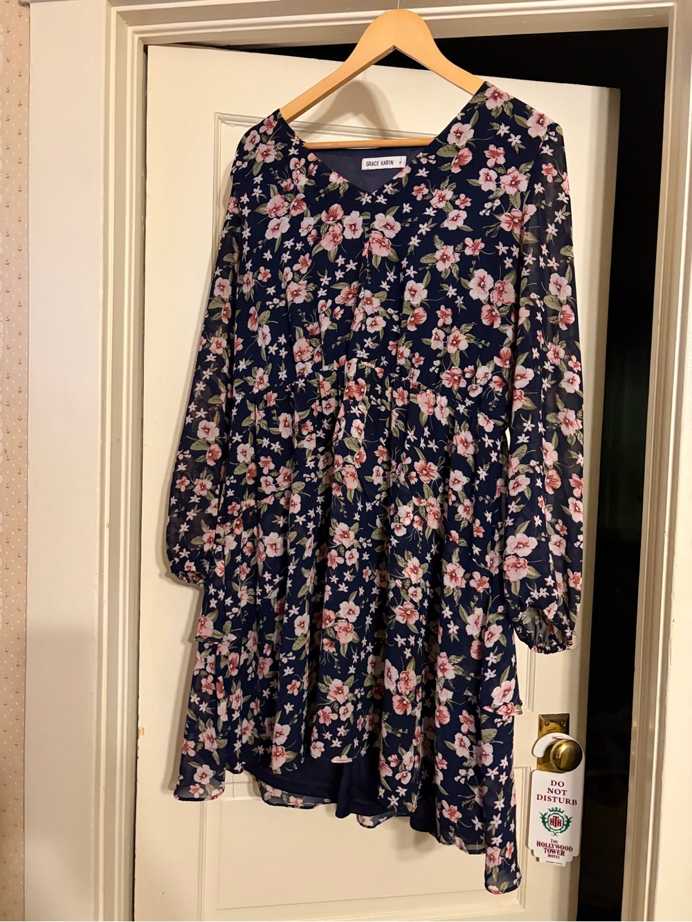 Navy Floral Long-Sleeve Dress -